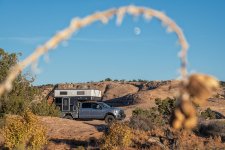 Yucca Stalk Framing Moon and Overland Camper at Campsite near Moab.jpg