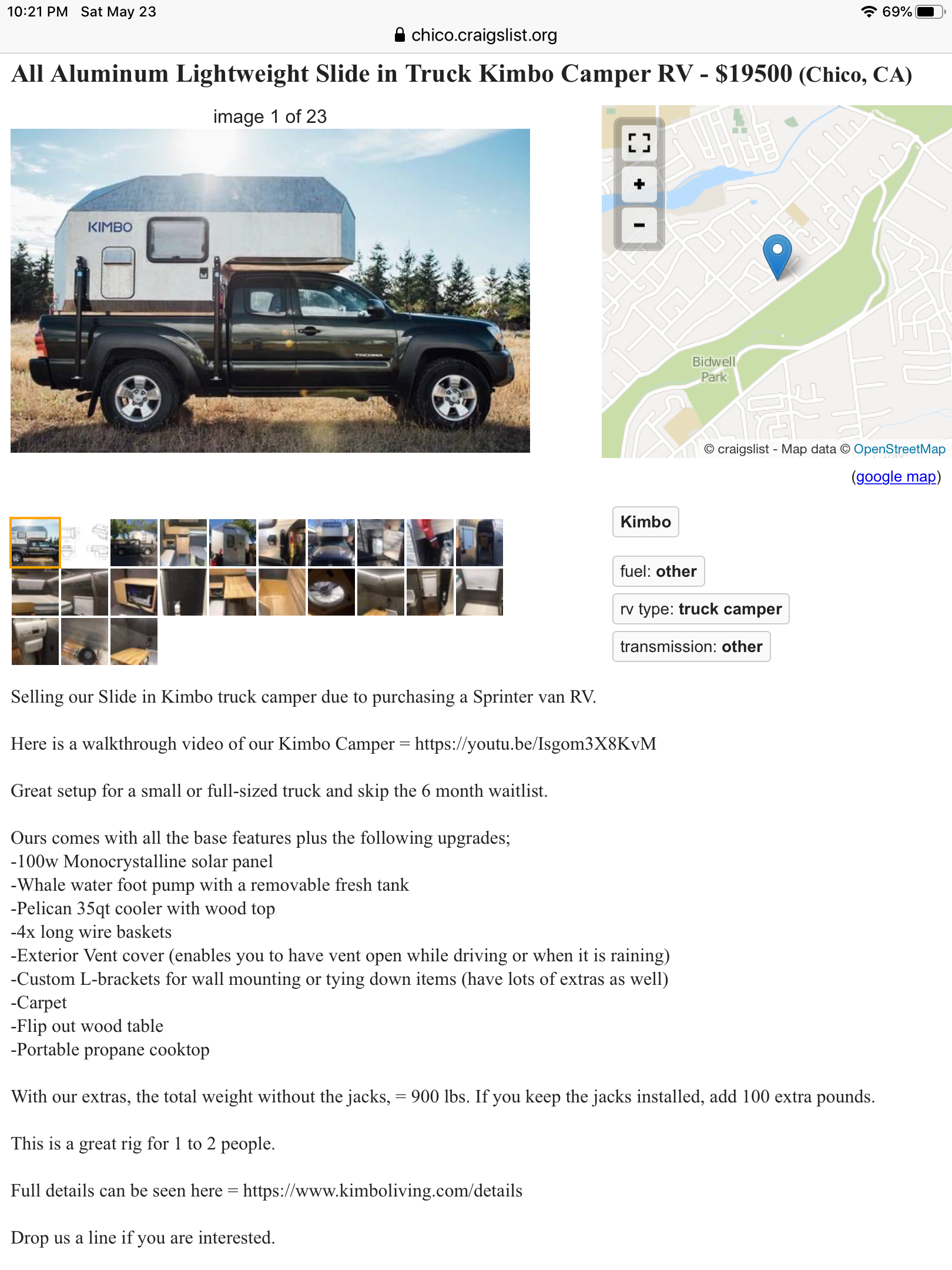 Weird Looking Lightweight Slide in Tacoma Kimbo Camper - $19500 (Chico, CA)  | Expedition Portal