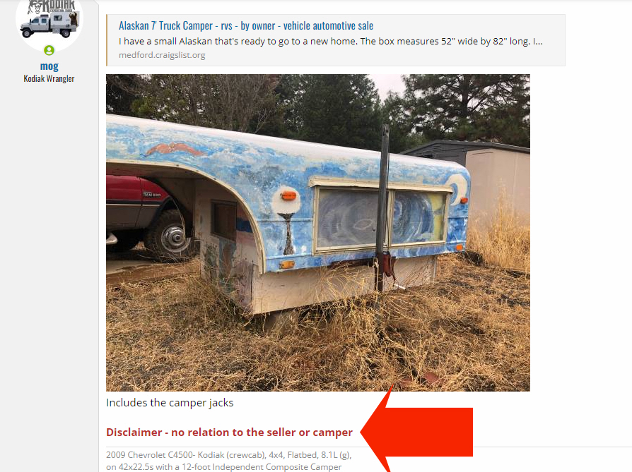 7 foot Alaskan Camper, 200, (Craigslist) Southern Oregon Expedition