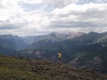 Sunshine Peak 14,001 ft and Redcloud Peak 14,034 above my wife's head west of the Continental Di.JPG