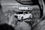 Juniper Snag Framing Ford F150 and La Sal Mountains at Overlanding Campsite Above Long Canyon-...jpg