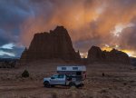 Dramatic Sunset Above Ford F250 and Four Wheel Campers Hawk UTE at Overlanding Campsite in Cap...jpg