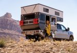 Melissa Edge Enjoying Crisp Desert Morning Wrapped in Voited Blanket in Four Wheel Campers Haw...jpg