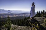 Woman Wrapped in Voited Blanket Enjoying View from Overlanding Campsite near Steamboat Springs...jpg