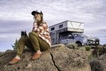 Melissa Edge Relaxing on Rock with Coffee at Overlanding Campsite near Moab.jpg