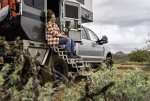 Woman Smiling at Pug Dog from Overland Camper in Superstition Mountains.jpg